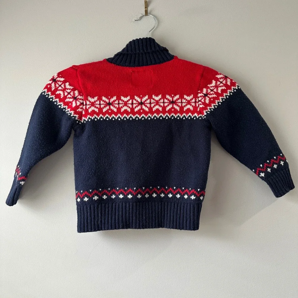 OshKosh B'gosh Kids Navy Red Snowflake Fair Isle Cardigan‎ Sweater 3T